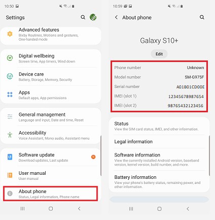 How to find model number of samsung mobile