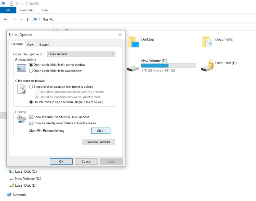 Clean windows 10 File Explorer search history