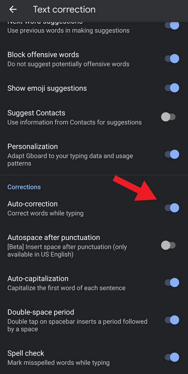 How to turn off auto correct on GBoard