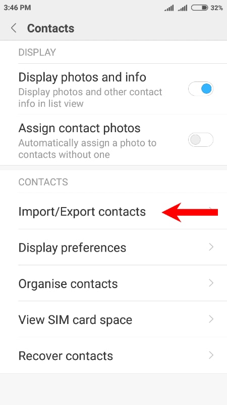 how to export contacts in xiaomi phones