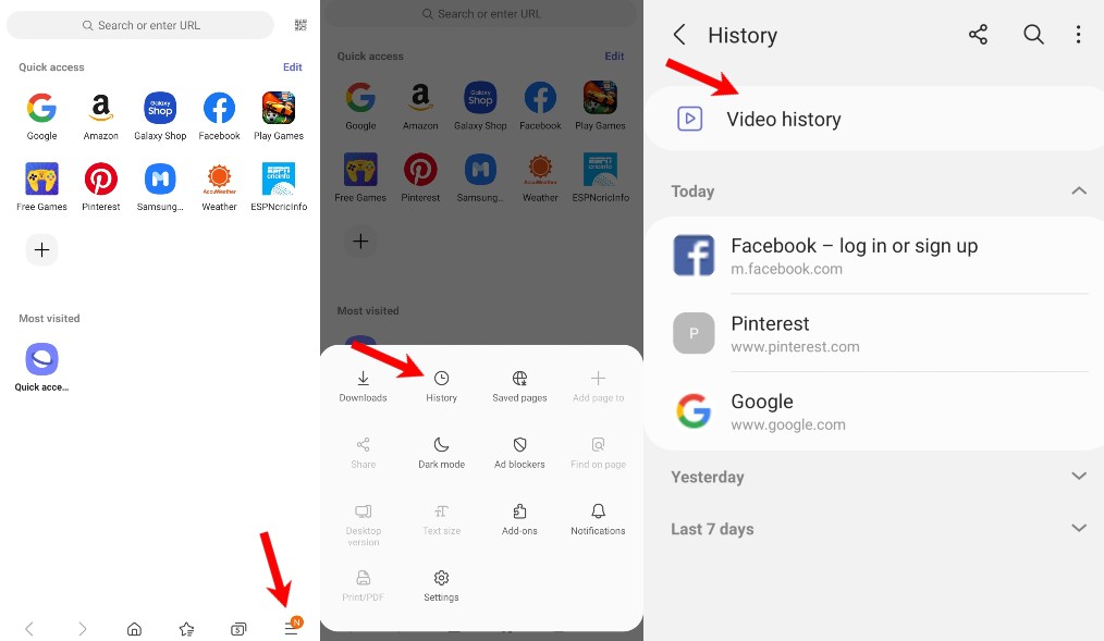 samsung browser internet video history